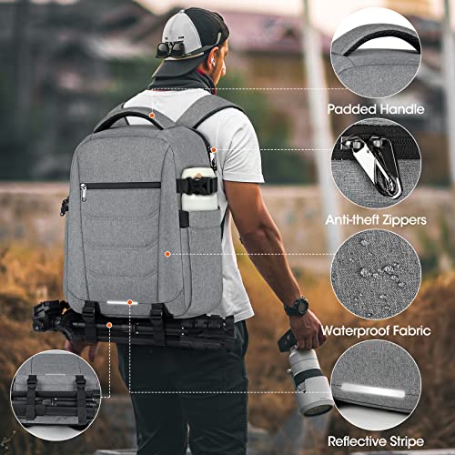 Image of SDYSM Camera Bag Backpack Professional for DSLR SLR Mirrorless Camera | 14 Inch Waterproof Camera Laptop Backpack with Rain Cover Anti Theft Travel Case Large Capacity Photography Backpack, Grey