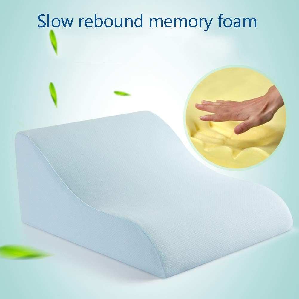 Memory Foam Bed Wedge Pillow Support and Elevate Neck Head and Back for Acid Reflux Reduce Back Pain Improve Circulation with Removable Cover (Color : Blue Size: 61x48x26cm)