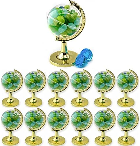 12 Pieces Fillable Mini Round Gold Plated Earth and World shaped Globe Party Favors (Assembly Required)