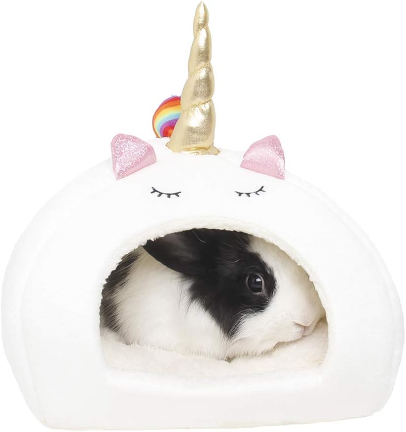 Guienne Pig Accessories Cage Toys Chinchilla Hedgehogs Rabbit Dutch Rats Hamsters Supplies Ferrets Bed Bearded Dragon House Hideout Habitat Cute Unicorn Pet Nest (L, White)
