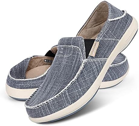 Slip On Shoes for Men, Plantar Fasciitis Canvas Loafer Shoes with Arch Support, Orthopedic Casual Non Slip Shoes with Rubber Sole (10.5, Navy)