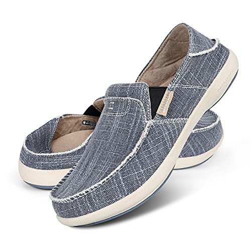 Slip On Shoes For Men, Plantar Fasciitis Canvas Loafer Shoes With Arch Support, Orthopedic Casual Non Slip Shoes With Rubber Sole (10.5, Navy) #TOP3