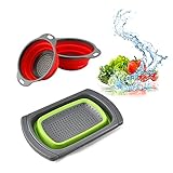 Collapsible Colanders with Handles, 1 Pcs 6 Quart & 2 Pcs 4 Quart Draining Basket Set, Adjustable Si