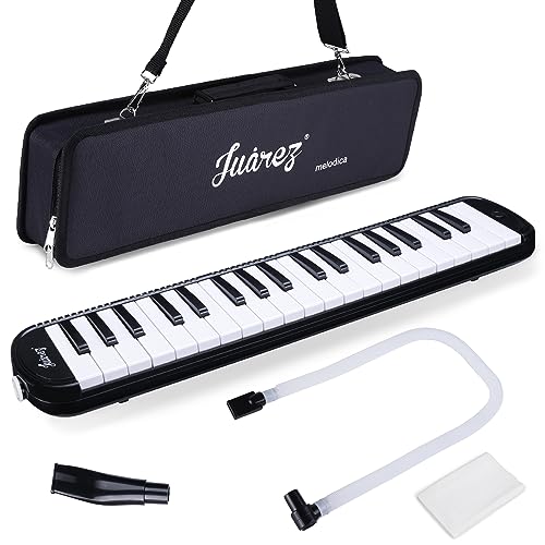 Image of Juarez 37 Key Melodica Musical Instrument Soprano Air Piano Keyboard Pianica with Carrying Bag, 1 Soft Long Tube, 1 Mouthpiece, Wipe Cloth, Black