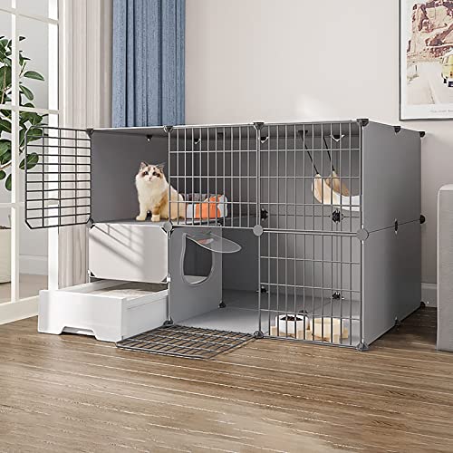Cage pour chat spacieuse idéale pour 1 à 3 chats avec grand espace d'exercice