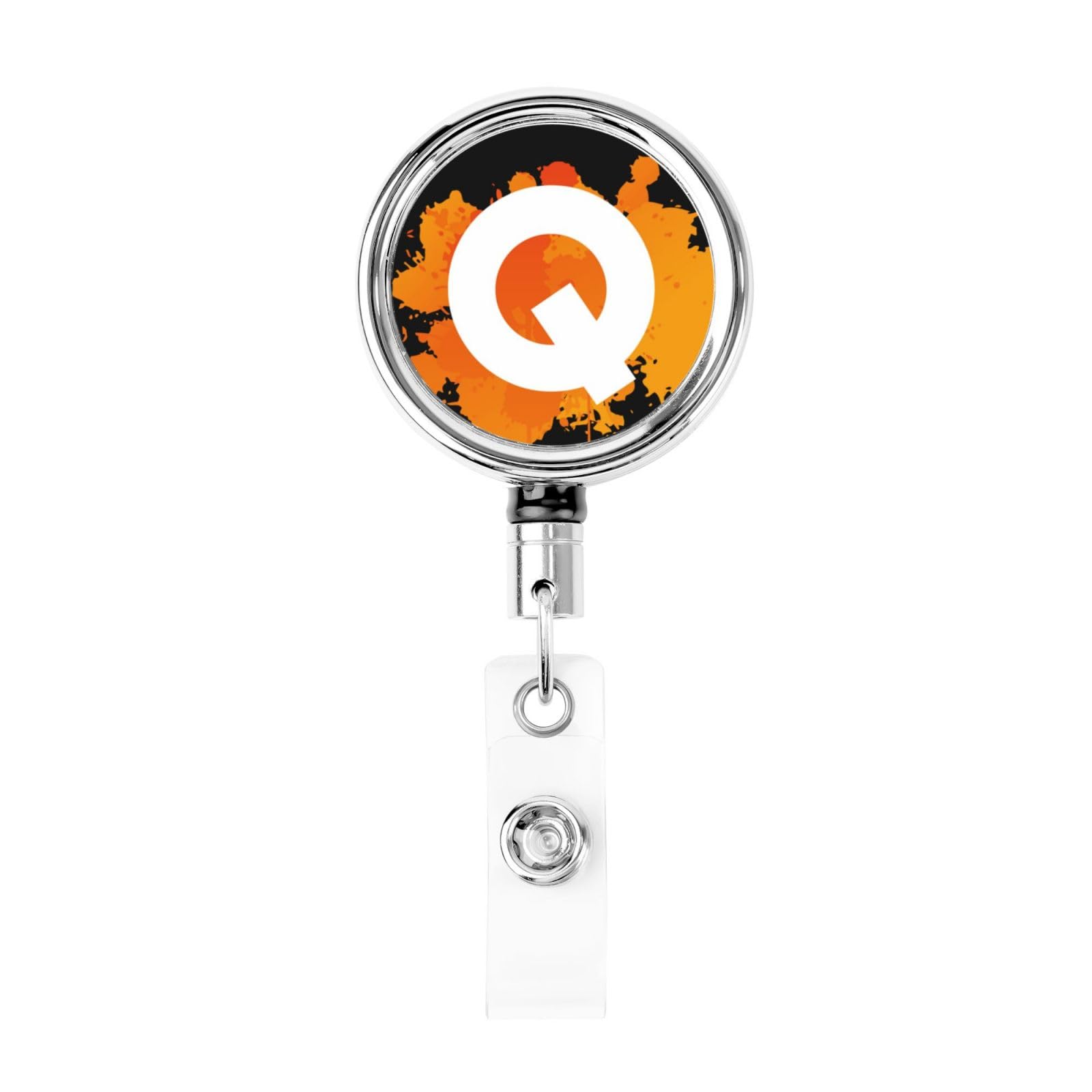 Initial Retractable Badge Holder, Colorful Badge Key Chain with Belt Clip, Metal ID Card Holder with Badge Reel for Nurse, Volunteer, Teacher, Student, Office, Splatter Letter Q