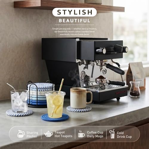 Image of Coasters Set of 8 for Drinks, 4 Inch Large Coaster for Coffee Table, Tabletop Protection for Hot & Cold Drinks, Versatile Coasters for Home Decor, Non-Slip & Easy to Clean, Coffee (SA11)