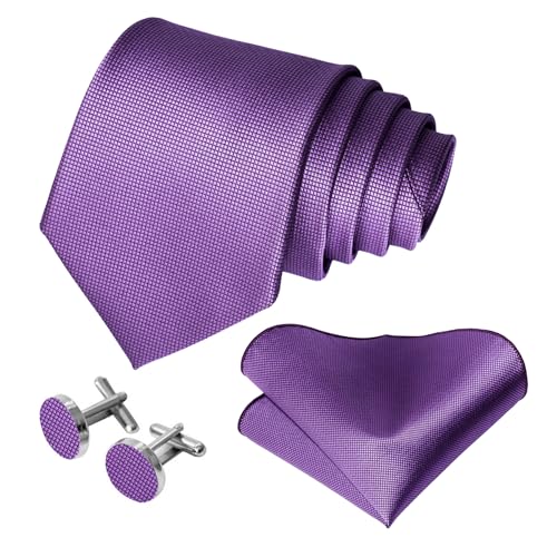 Image of 5PCS Mens Silk Tie, Pocket Square, Cufflinks, Drilled Tie Ring and Lapel Pin Set for Wedding Groom Party