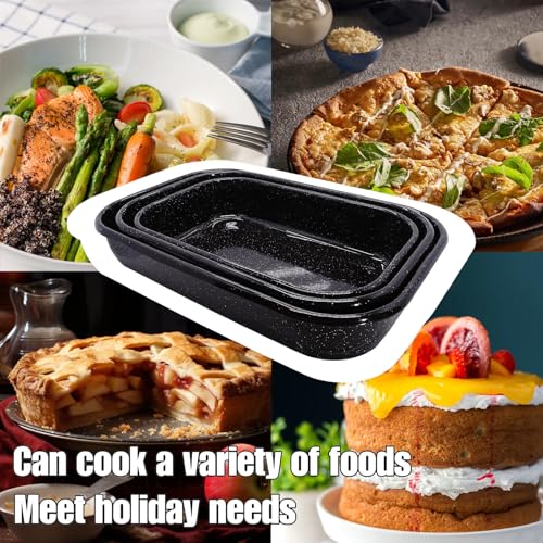 3-teilige Bratpfannen für Öfen, Truthahnbräter, tiefes Backen, breites Nudel-Backblech, 43,2 cm, 33,2 cm, gepunktetes Emaille-Stahlgefäß, für das tägliche Kochen, Kuchenessen, sicher, leicht zu 6 3-teilige Bratpfannen für Öfen, Truthahnbräter, tiefes Backen, breites Nudel-Backblech, 43,2 cm, 33,2 cm, gepunktetes Emaille-Stahlgefäß, für das tägliche Kochen, Kuchenessen, sicher, leicht zu