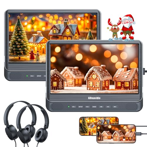 GOnavidio 12' Dual Car DVD Players with HDMI Input 2 Headphones, Headrest DVD Players for Kids Support Sync Screen, Play A Same or Two Different Movies, Region Free, USB/TF Card, No Battery