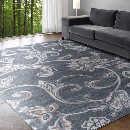 Alise Rugs Carrington Floral & Botanical Indoor Area Rug Grey