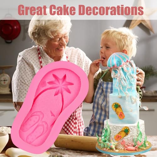 Tropical Flip-Flop Silicone Molds 1 Pcs, 3D Beach Slipper Shoes Craft Art Fondant Mold for Handmade Chocolate Cake Decoration Candy Soap Cupcake Topper Cake Polymer Clay Crafts Epoxy Resin3