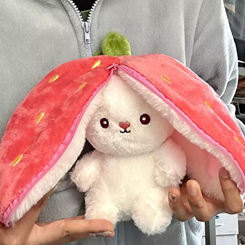 Winnsell Bunny Toy for Kids Hide And Seek Bunny Plush Toy Reversible Strawberry Rabbit Pillow with Zipper,Wrapped In Strawberries Plush Toy Floppy Ear Soft Stuffed Dolls Gift for Boys Girls - Image 4