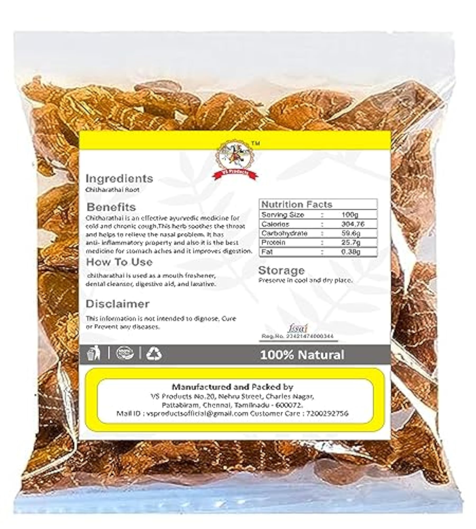 Dry Chitharathai Root, 400g