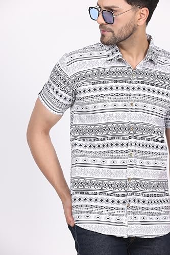 Image of CVC Fashion Men's Printed Button-Down Shirt - Aesthetic Regular Fit Half Sleeve Casual Shirt for Men, Ideal for Summer & Beach Wear