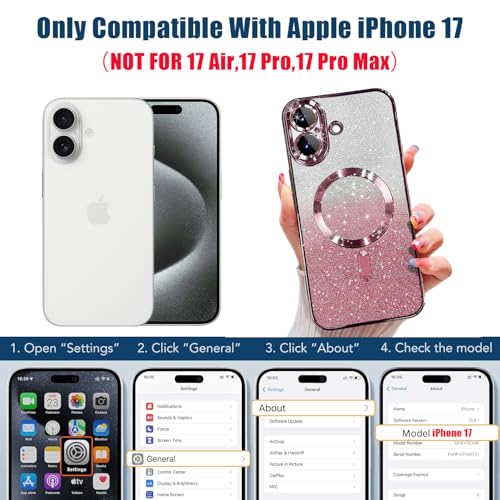 Image of Misscase for iPhone 17 Case Compatible with MagSafe,Built-in Camera Lens Protector Full Protection Soft TPU Anti-Scratch Anti-Fingerprint Magnetic Glitter Slim Case Cover 6.3 inch Pink