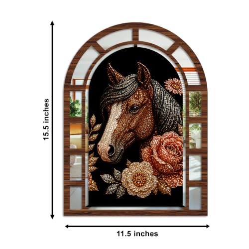 Image of Artvibes Royal Horse & Floral Decorative Wall Hanging | Jharokha Mirror Wall Hanging for Living Room, Hall, Bedroom, Lobby, Entrance & Office | Gift (WH 12004N), Set of 2