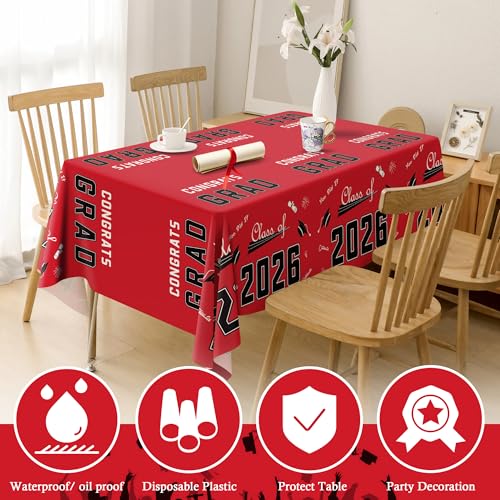 Image of OHOME Graduation Decorations 2026 2027- ๐๐๐๐ ๐๐๐ ๐๐๐๐ ๐๐๐๐๐ โ๐๐% ๐๐
๐
Disposable Plastic Red Tablecloth for Class of 2026 Decorations Party Favors Supplies Backdrop,54 inch X 108 inch,2Pcs
