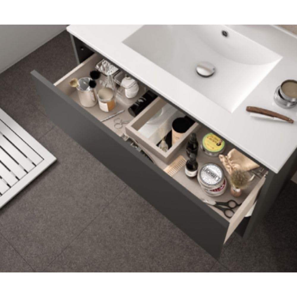 Mobile bagno sospeso 80x45 cm colore rovere scuro con 2 cassetti e lavabo incluso – Soria