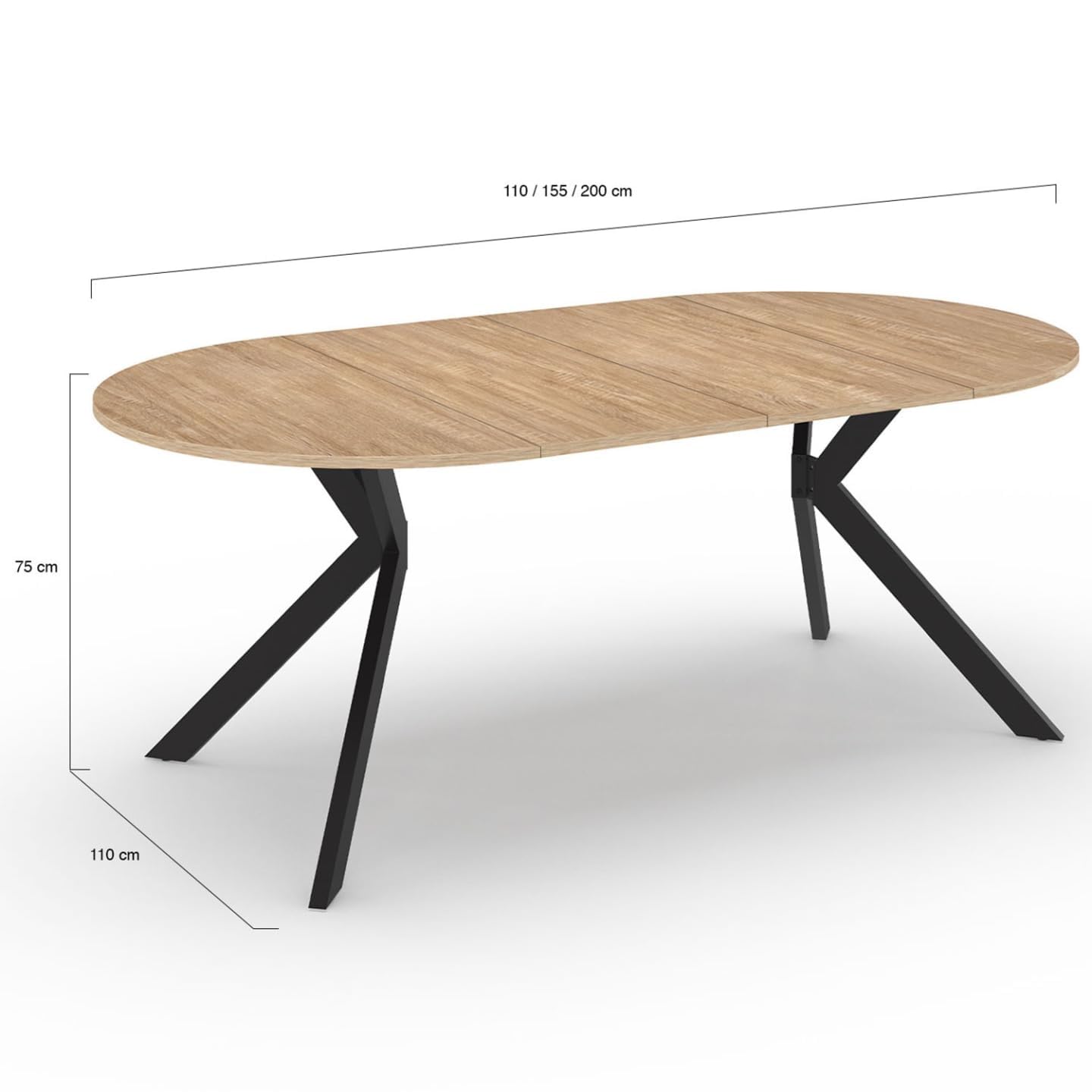 IDMarket - Mesa de comedor extensible redonda Alix 4-10 plazas con patas de araña de madera y negro 110-200 cm