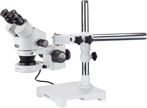 Miniatura 1 de AmScope SM-3B-80S Microscopio de zoom estéreo binocular profesional, ocular WH10x, aumento 7X-45X, objetivo de zoom 0.7X-4.5X, anillo de luz LED de