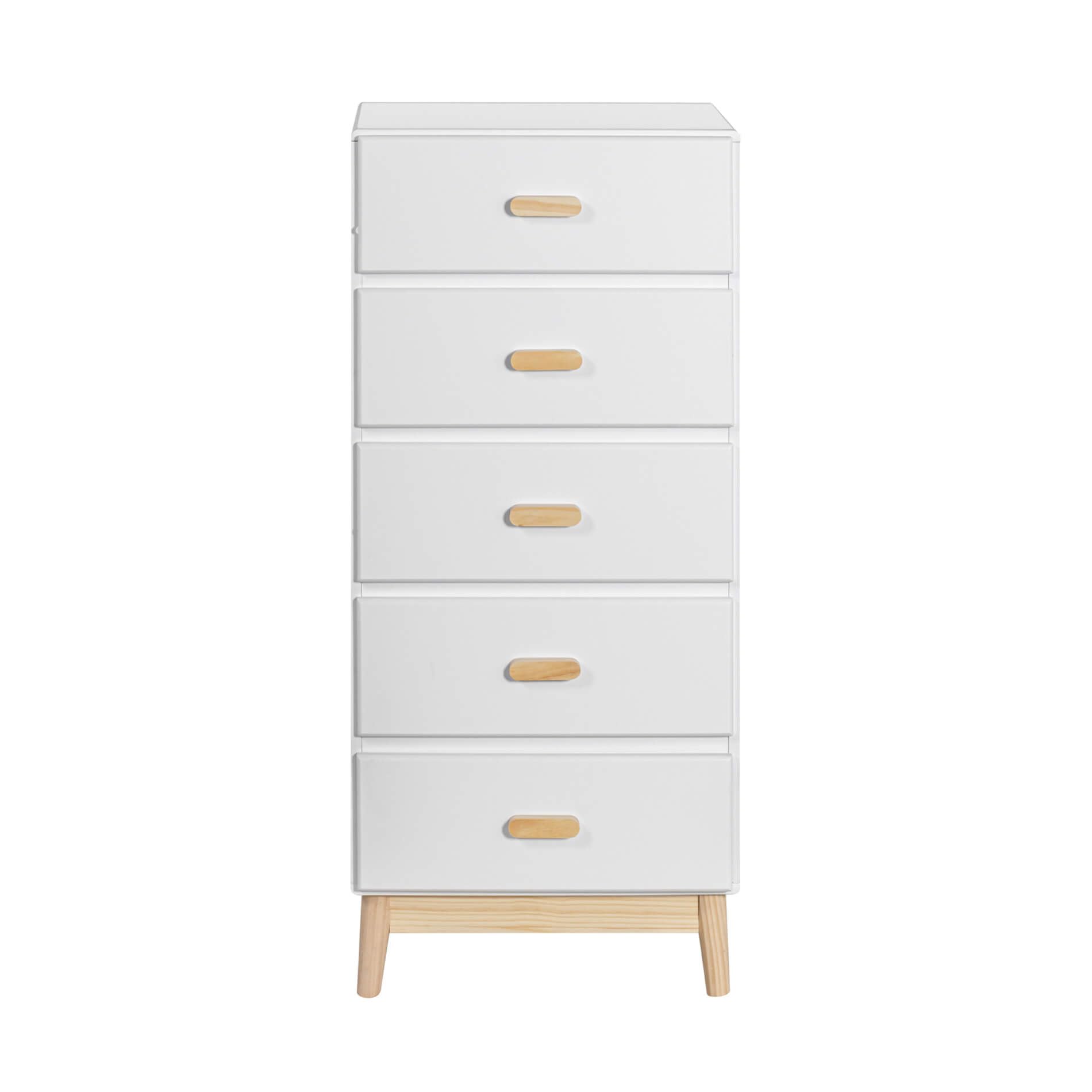 Rebecca Mobili Cassettiera per Cameretta, Cassettiera per Bambini, Bianco Marrone, MDF Pino, con 5 Cassetti, con Sistema Anti Ribaltamento - Misure HxLxP: 115 x 50 x 40 cm - Art. RE6980