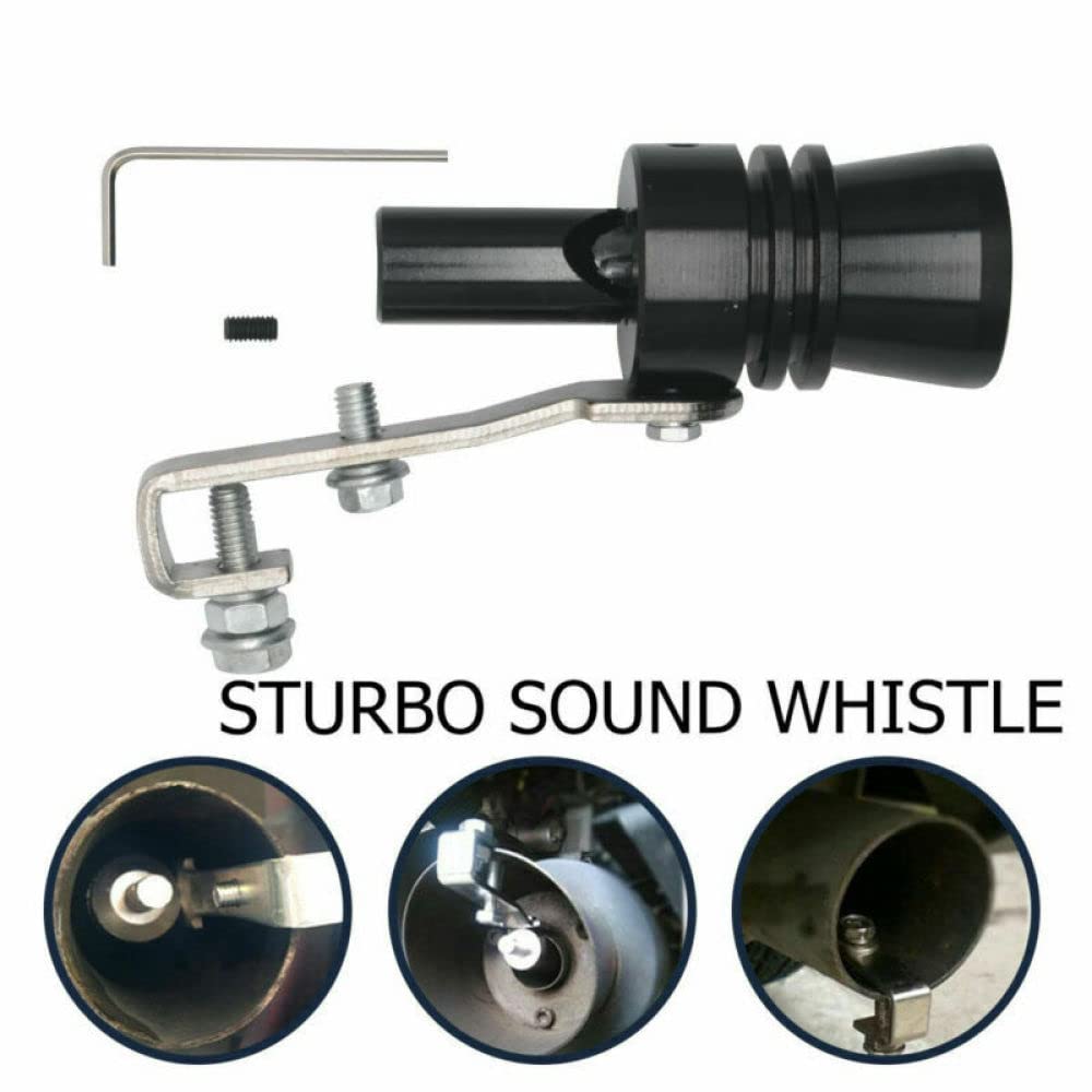 Baceyong Silbato de sonido turbo de coche de aluminio negro, silbato simulador de tubo de escape de silbato de sonido turbo universal para todos los modelos de vehículos, XL (paquete de 2)