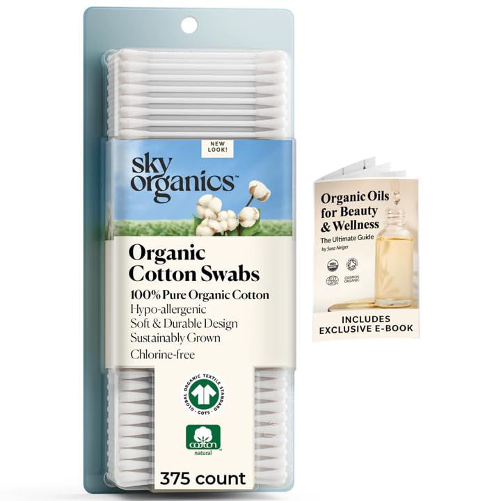 Image of Sky Organics Organic Cotton Swabs 375 ct, 100% Pure, Natural, Chlorine-Free
