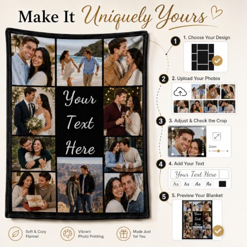 Bemaystar Custom Blanket with Picture and Text, Made in USA, Ships Next Day, Personalized Photo Blanket, Customized Blankets Gifts for Couples Family Mom Dad, Birthday Anniversary Christmas - Image 2
