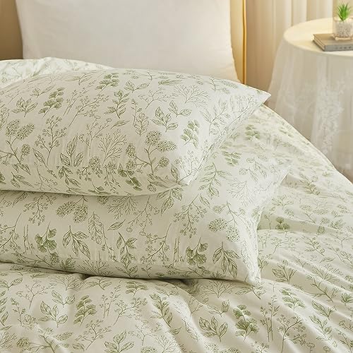 HighBuy 3 Pieces Duvet Cover Queen White Duvet Cover with Green Floral Print,Coquette Soft Comforter Cover Boho Style,Aesthetic Queen Bedding Set with Zipper Closure 4 Ties,All Season by HighBuy - Used condition - Image 5