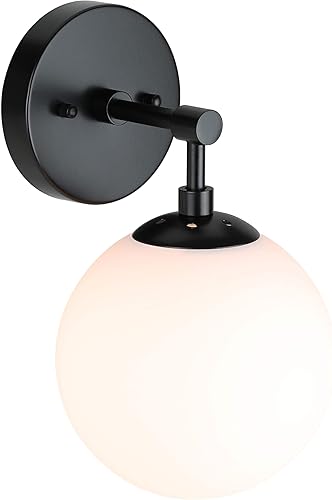 XiNBEi Lighting XB-W1211-MBK - Lámpara de pared vintage con cristal de globo, lámpara de tocador de baño en negro mate para baño y dormitorio