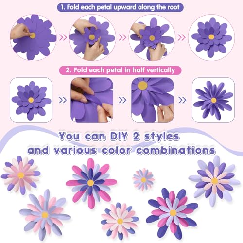 Image of MotiMind 18 Pcs Paper Flowers Bulletin Board Decorations DIY 3D Paper Floral for Wall Classroom Back to School Birthday Party Flower Backdrop Decoration Photo Backdrop(Pink Purple Series,6 inch 8 inch 10 inch)