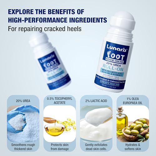 Image of Lunaris 20% Urea Foot Cream Roll On - 50ml | For Dry, Cracked Or Calloused Foot Skin Repair | With 2% Lactic Acid, Olive Oil & Vitamin E | Helps Moisturise & Exfoliates Dead Skin | Non Greasy