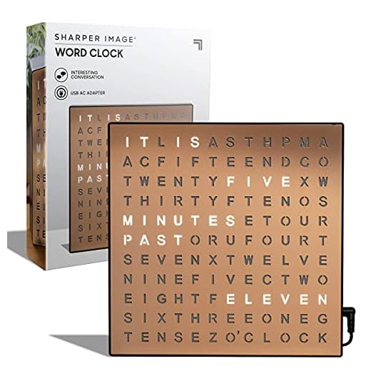 Sharper Image® LED Light-Up Word Clock, 7.75" Modern Design, Electronic Accent Wall or Desk Clock, USB Cord & Power Adapter, Unique Contemporary Home & Office Decor, Easy Setup, Housewarming Gift