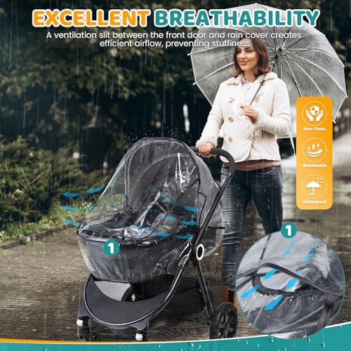 Regenschutz Kinderwagen, Universal Kinderwagen Regenschutz, Großem Fenster für Schnellen Zugang, Atmungsaktiv Regenverdeck Buggy mit Lebensmittelechtes EVA, Schnelle Installation, Transparent