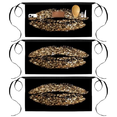 Lot de 3 tabliers courts avec 3 poches pour cuisine et bistrot