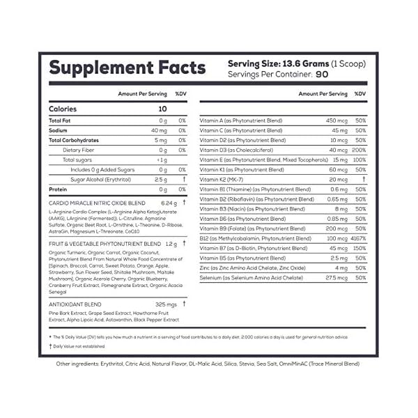 Cardio Miracle - The Complete Nitric Oxide Solution - Nutritional Heart Healthy L-Arginine and Organic Beetroot Drink Mix, 90 Serving Canister