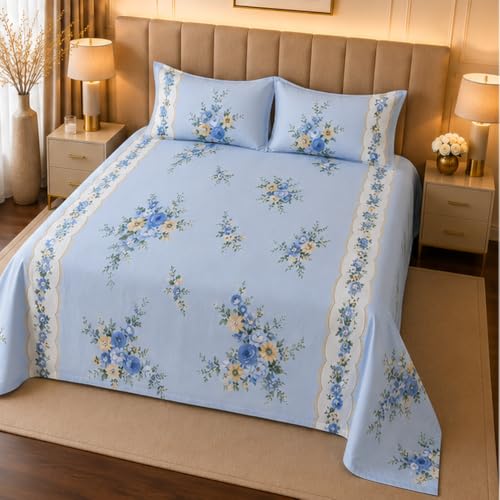 Image of Utopia Bedding Blended Cotton Bedsheet for Double Bed with 2 Pillow Covers | Floral Print Double Bed Bedsheet | 274CM x 228CM