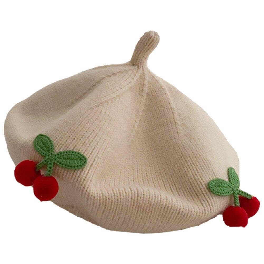 Lpitoy Men's As Shown Cute Cherry Baby Beret Hat Solid Color Warm Knitted Beanie Cap For Infant Boy Girl Winter Kids Artist Painter Caps Bonnet