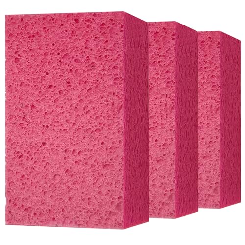 Car Wash Sponges 3 Pack Extra Thick Large Cleaning Sponge Multi-Purpose for Bathroom Kitchen Bike Boat Large Size Sponges 4 X 6 (Pink)
