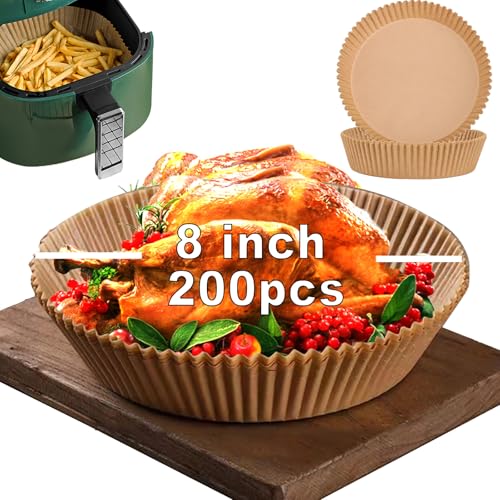 Air Fryer Liners Disposable for Ninja, 4 qt Air Fryer Liners, 200Pcs Liners for Ninja AirFryer, Air Fryer Paper Liners Disposable Round 8 inch, Circle Parchment Liners, Papel Para Air Fryer