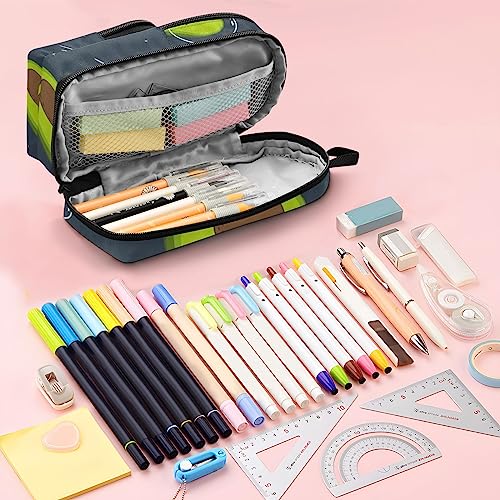 Image of ZAZYXTJ Standing Large Capacity Pencil Case 3 Compartment Pen Pouch Storage Canvas Makeup Bag for School Office Teen Girl Boy Men Women (Avocado)