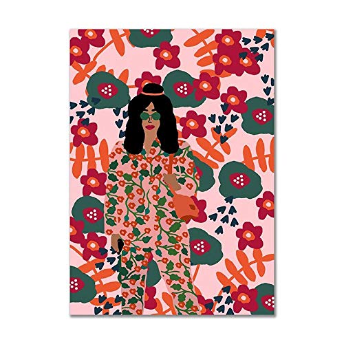 Affiche Nordique Salon Portrait de Fille Abstrait LIJUCAI grand format 60x80