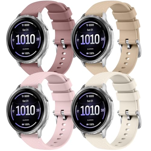 4Pack Silicone Watch Band Compatible with Garmin Venu 4 41mm/Venu 3S / Venu 2S / Garmin Vivoactive 4S /Vivomove 3S, 18mm Soft Replacement Wristband Strap for Garmin Forerunner 255s/265S (4Pack B)