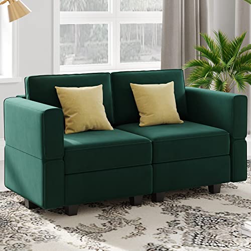 Belffin Modular Loveseat Sofa Couch with Storage Seats Velvet 2 Seater Love Seats for Small Spaces Green Loveseat Sofa Green