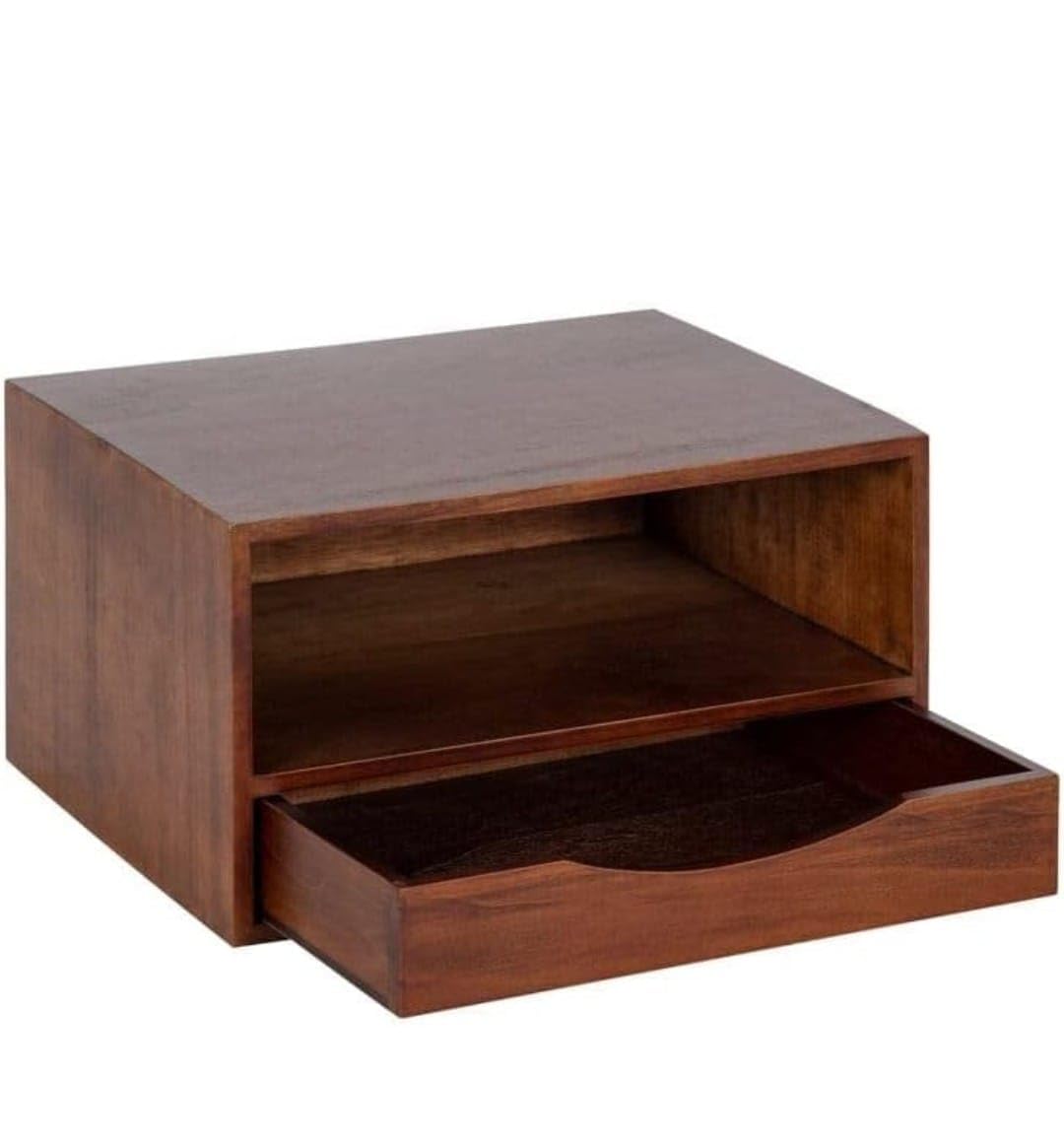 Wooden Bedside Table with Drawer, Brown, Open Shelf Storage, Nightstand Organizer-image-20