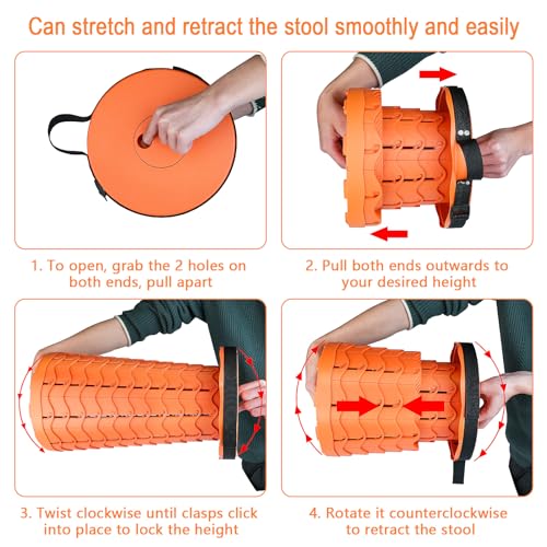 Image of Boreeman Upgraded Folding Stool Lightweight Yet More Sturdy with Load Capacity 400lbs Portable Collapsible Stool for Camping Fishing Hiking BBQ (All Orange)