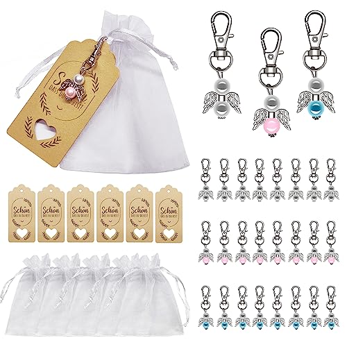 Gigmeta 24 Stück Schutzengel Anhänger Gastgeschenke Taufe Hochzeit mit Organza Tasche und Kraftpapier Anhänger für Kommunion Gastgeschenke Konfirmation Taufe Geschenk Abschied