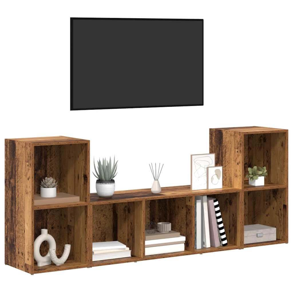 TV-Schrankset Wandmontiert 3-TLG., Braun Holzwerkstoff, Modernes Design, Stauraum für Wohnzimmer, Media Center, Einfache Montage
