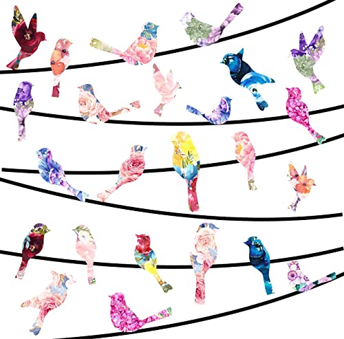 Colorful Birds Wall Decal Floral Bird Wall Sticker Birds Flying Bird Wall Decals Peel and Stick Removable Flower Birds Wall Stickers Kids Bedroom Living Room Nursery Decoration